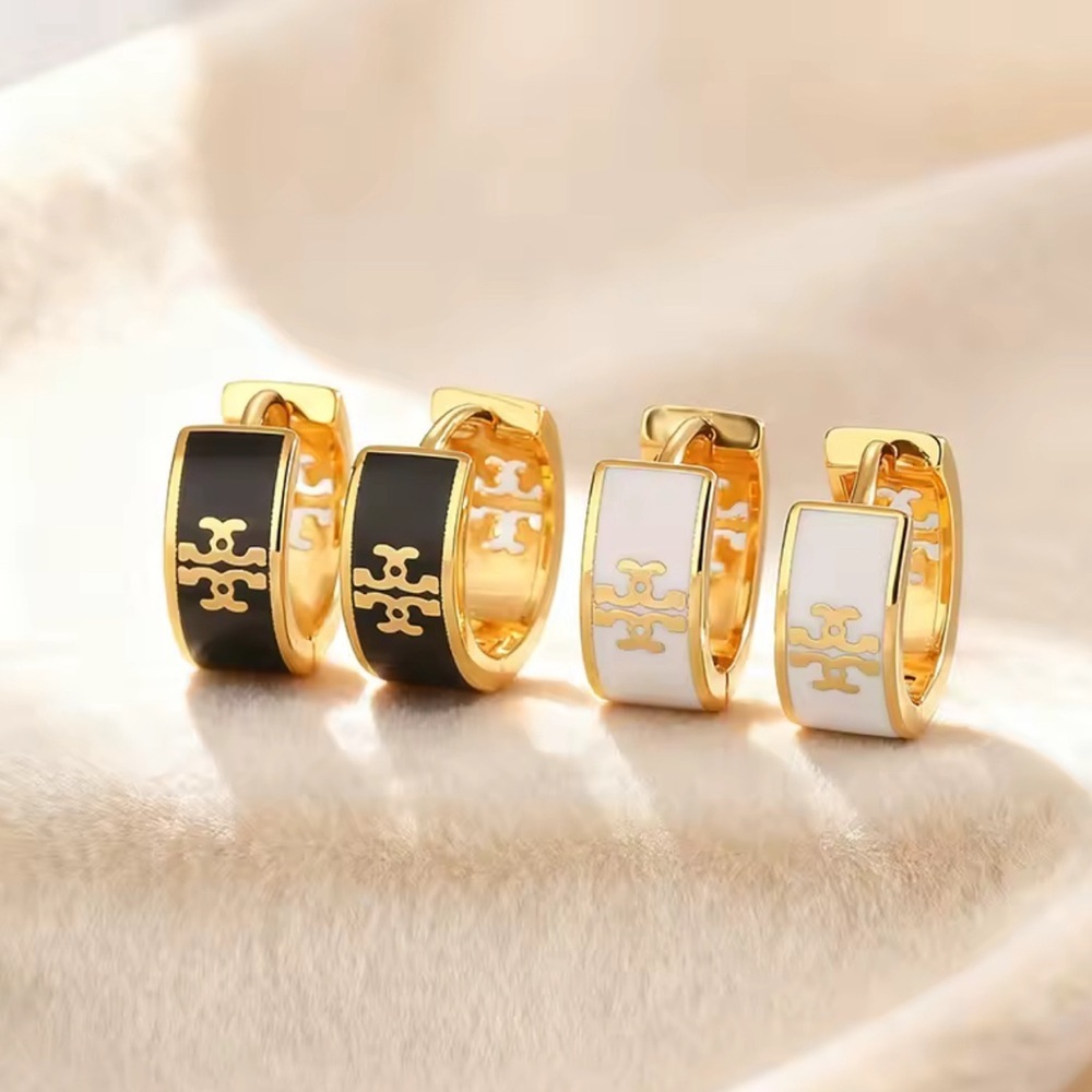 Gold Hoop Earrings with Black or White Inlay - Designer-Inspired Women Jewelry